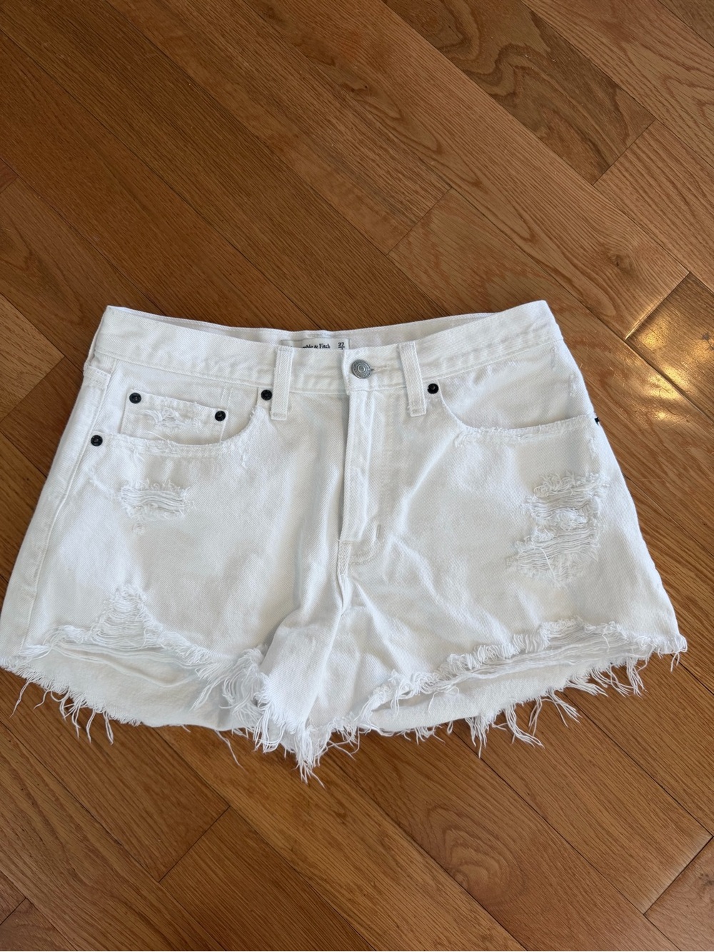 Abercrombie & Fitch White Distressed Denim Shorts
